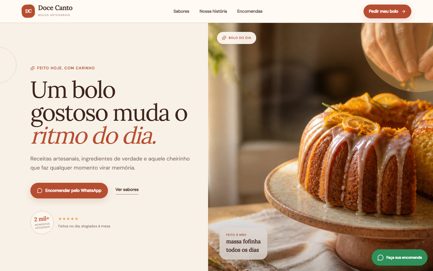 Tela inicial do site Doce Canto